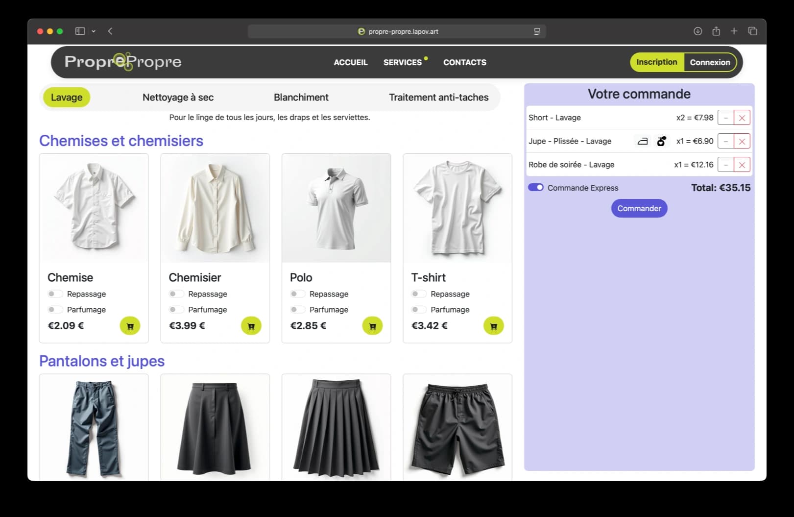 Application Web «Propre-Propre»